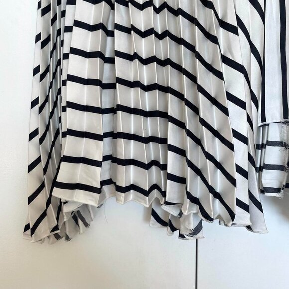 Philosophy | Black & white striped pleated asymmetrical satin midi skirt | S - Picture 5 of 6
